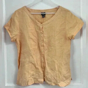 Eileen Fisher 100% Irish Linen Button Down Relaxed Fit Breathable Size M